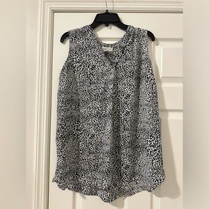 Rachel Zoe 1X Black and White Blouse Cheetah Print Like New